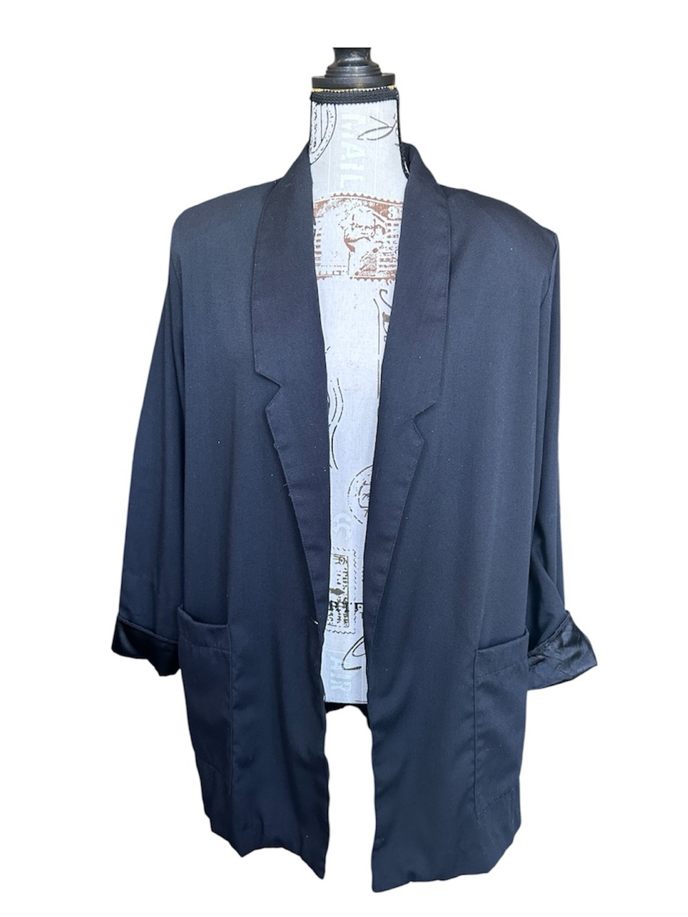 80’s Vintage Black Basic Blazer Jacket with Shoulder Pads size Large - Picture 1 of 12